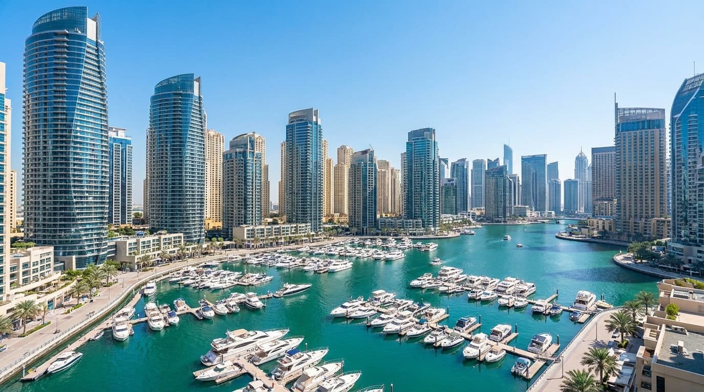 Dubai Marina and its yachts from above
