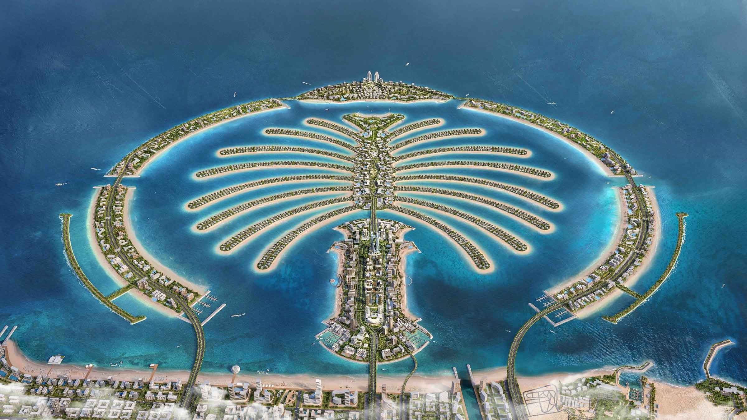 Palm Jebel Ali — masterplan aerial of the whole island