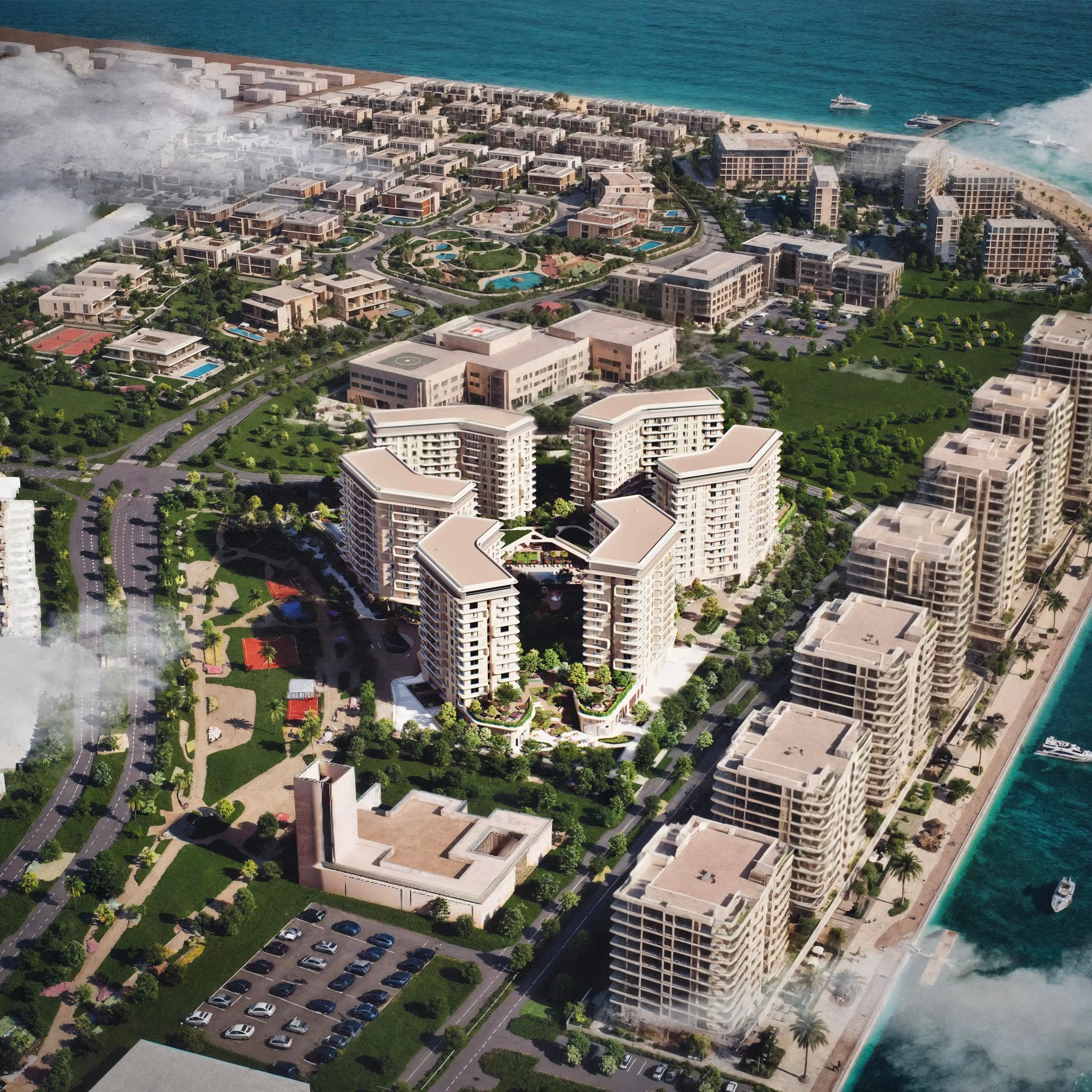 Aerial view of Yas Park Place on Yas Island